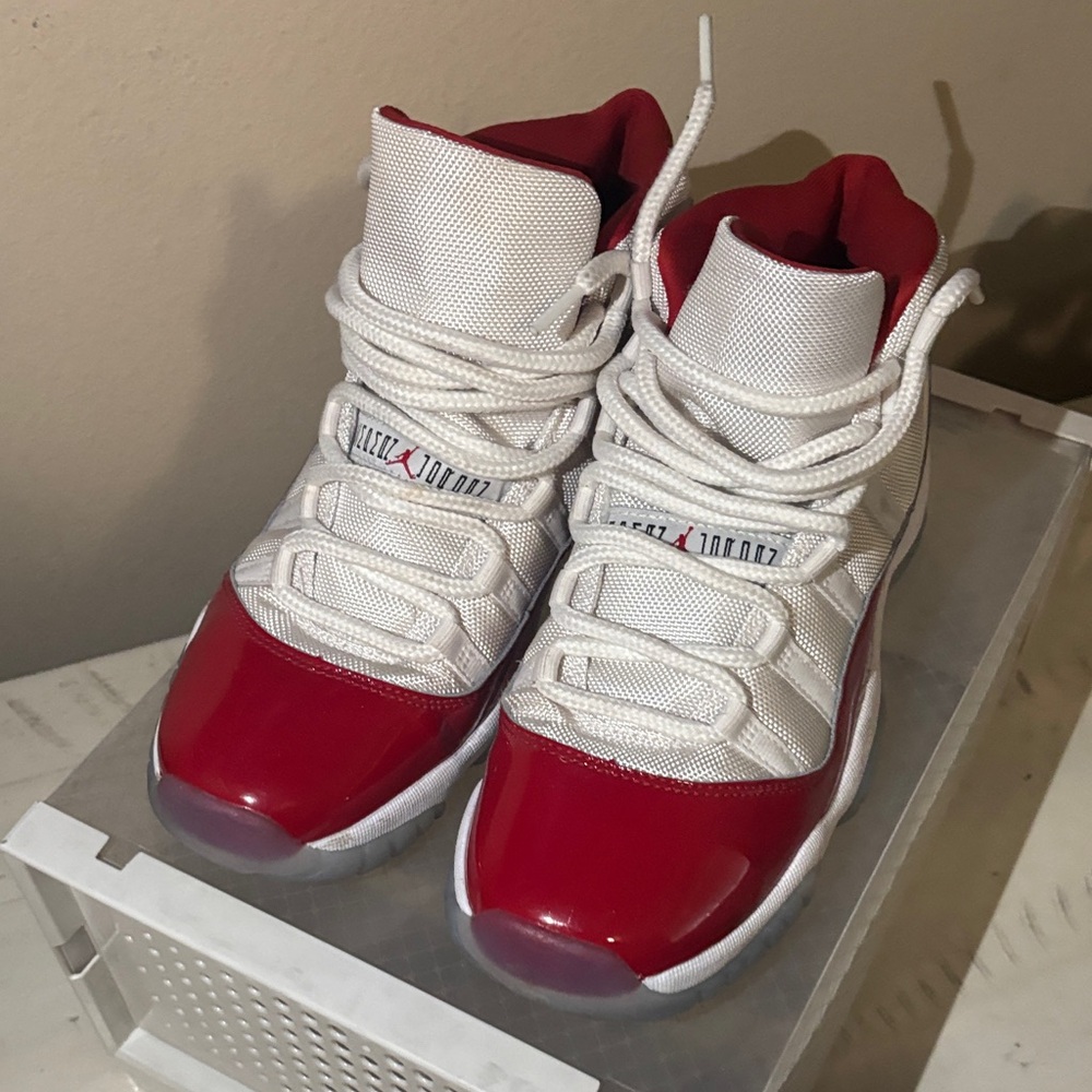 Jordan Kids White and Red Retro High-Top Sneakers